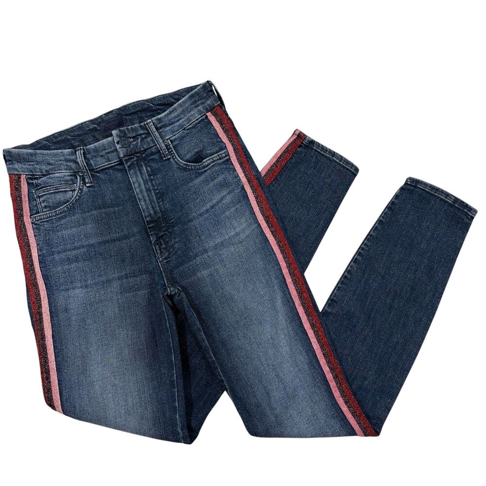 MOTHER High Waisted Looker Sparkle Stripe Skinny Jeans 26